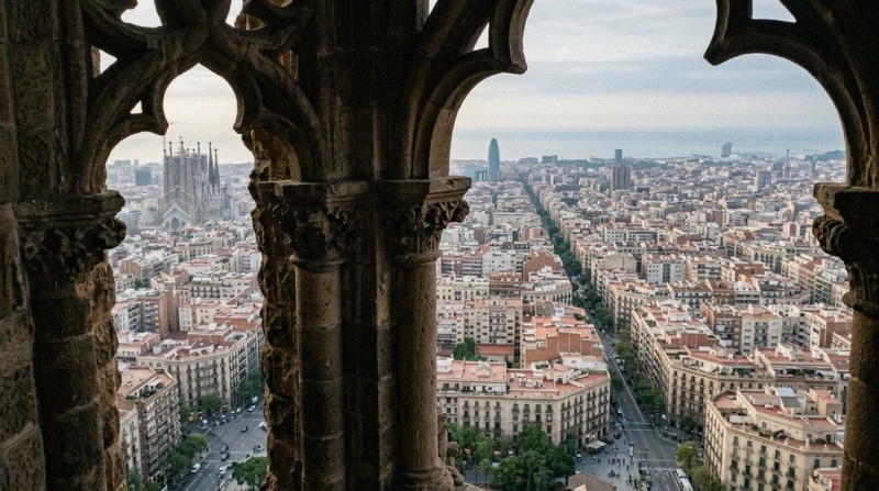 View over Barcelona from a Sagrada Família tower before a day trip from Barcelona, Catalonia
