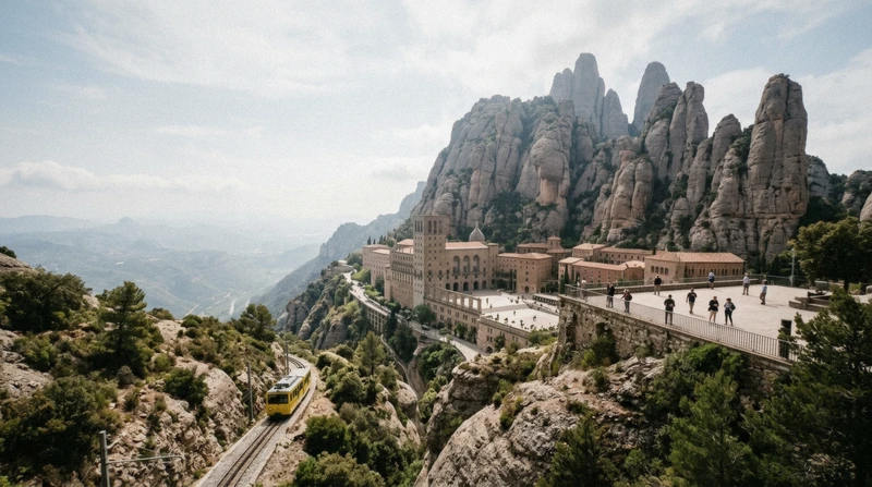 Cogwheel train climbing to Montserrat monastery on a Montserrat day trip from Barcelona, Catalonia