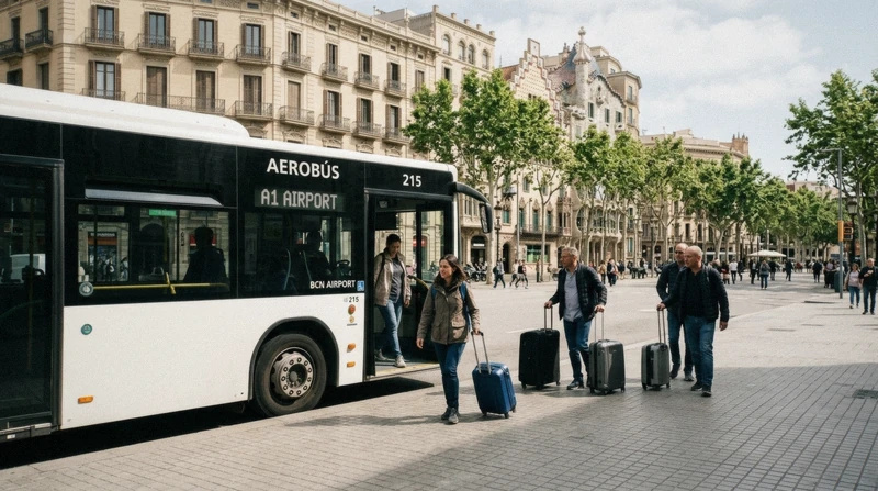 Aerobus shuttle at Plaça Catalunya, the meeting point for many day trips from Barcelona, Catalonia